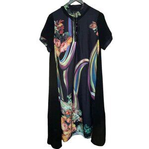 NEW! Stylewe Midi Dress Black Floral Print Short Sleeve  Women's Size XXL